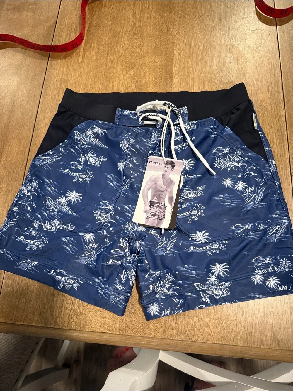 Taddlee Men's Navy Floral Swim Hybrids with Drawstring Waist